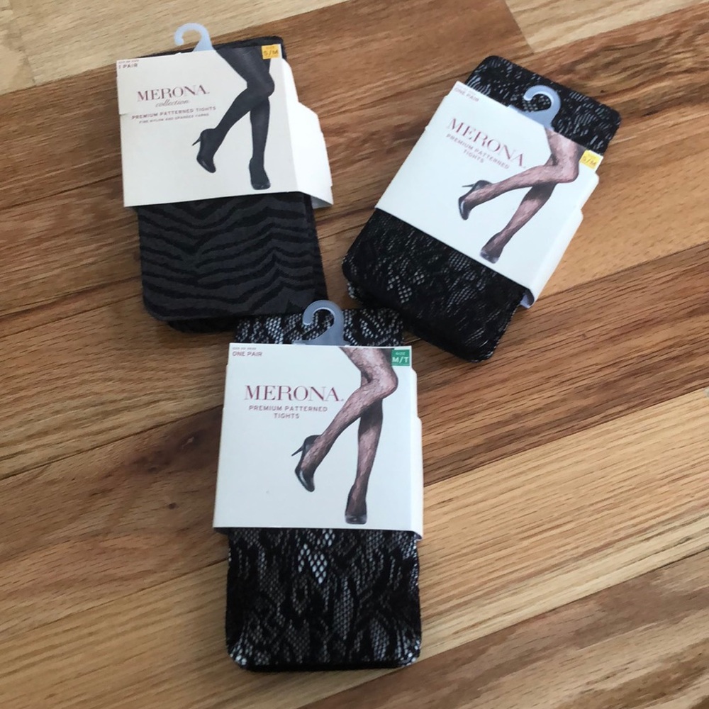 NWT Merona Premium Patterned Tights 3 Pack